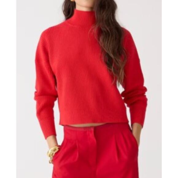 JCREW NWOT Red Ribbed turtleneck sweater in stretch yarn Large - Picture 1 of 5